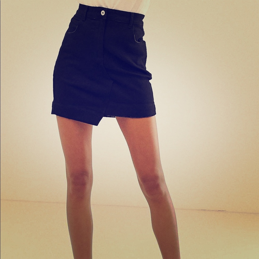 Washed Black denim mini skirt